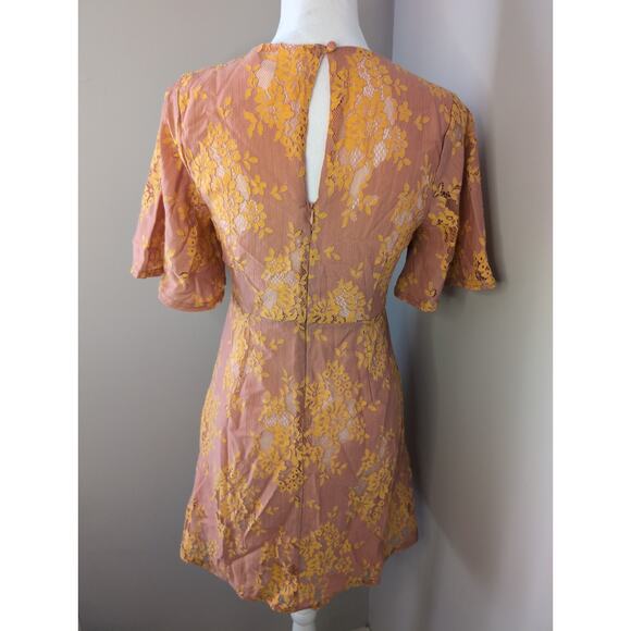 Anthropologie Peach Love Lace Dress Medium Victorian Cottagecore Romantic - Picture 4 of 9